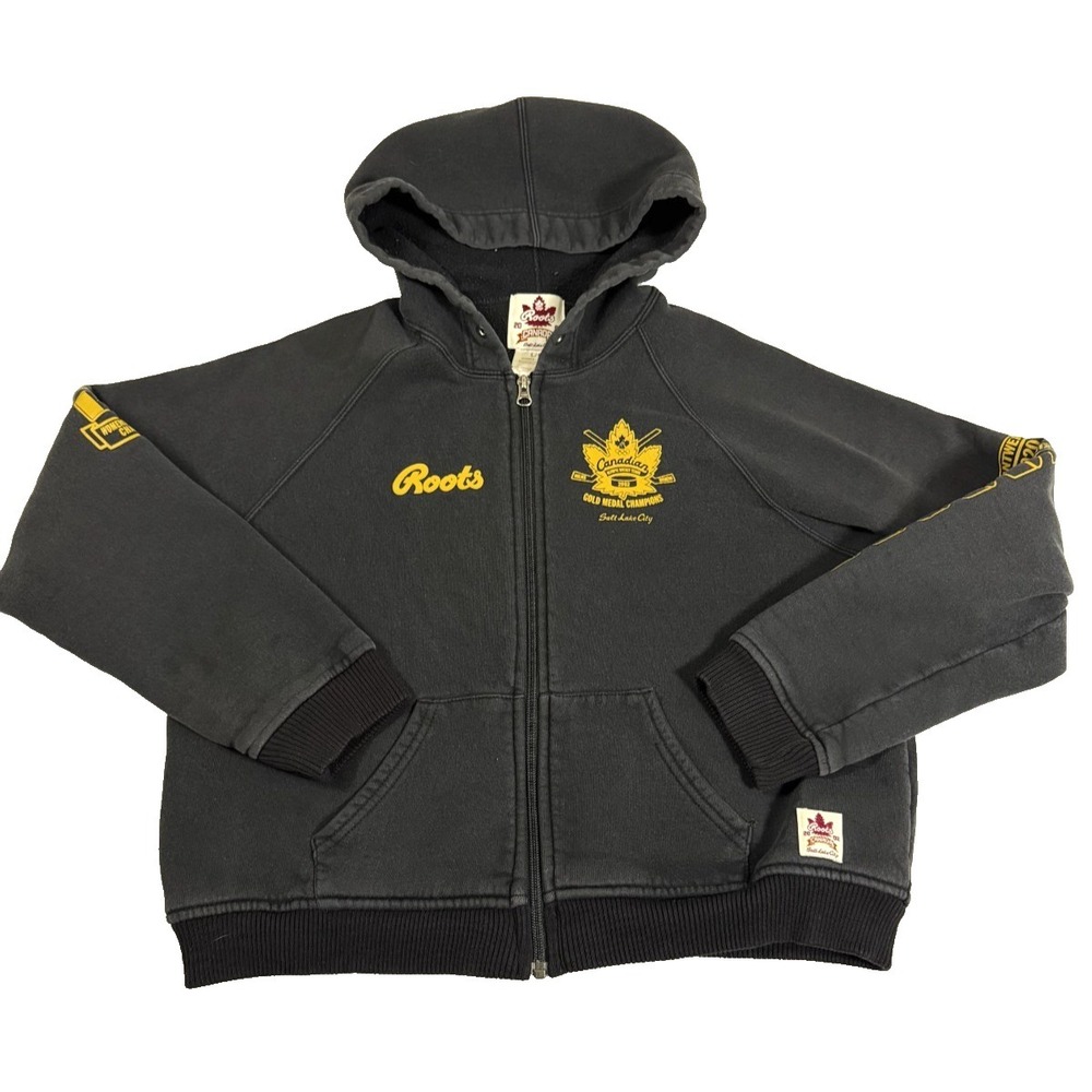 Roots Canada Salt Lake 2002 Olympic Hoodie Women's L Black Made in Canada Y2K